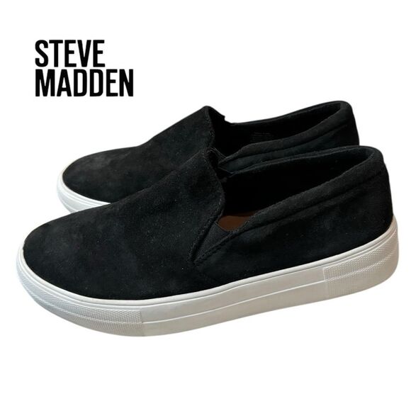 Steve Madden Women's Gills Black Suede Leather Slip-on Sneakers 8.5 - Picture 1 of 6